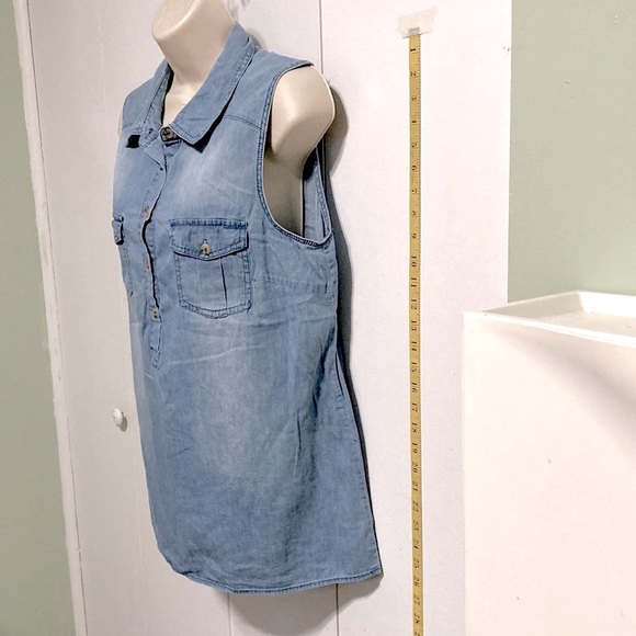 JAPNA Light Blue Soft Chambray Sleeveless Shirt Blouse Womens Large - Picture 6 of 14
